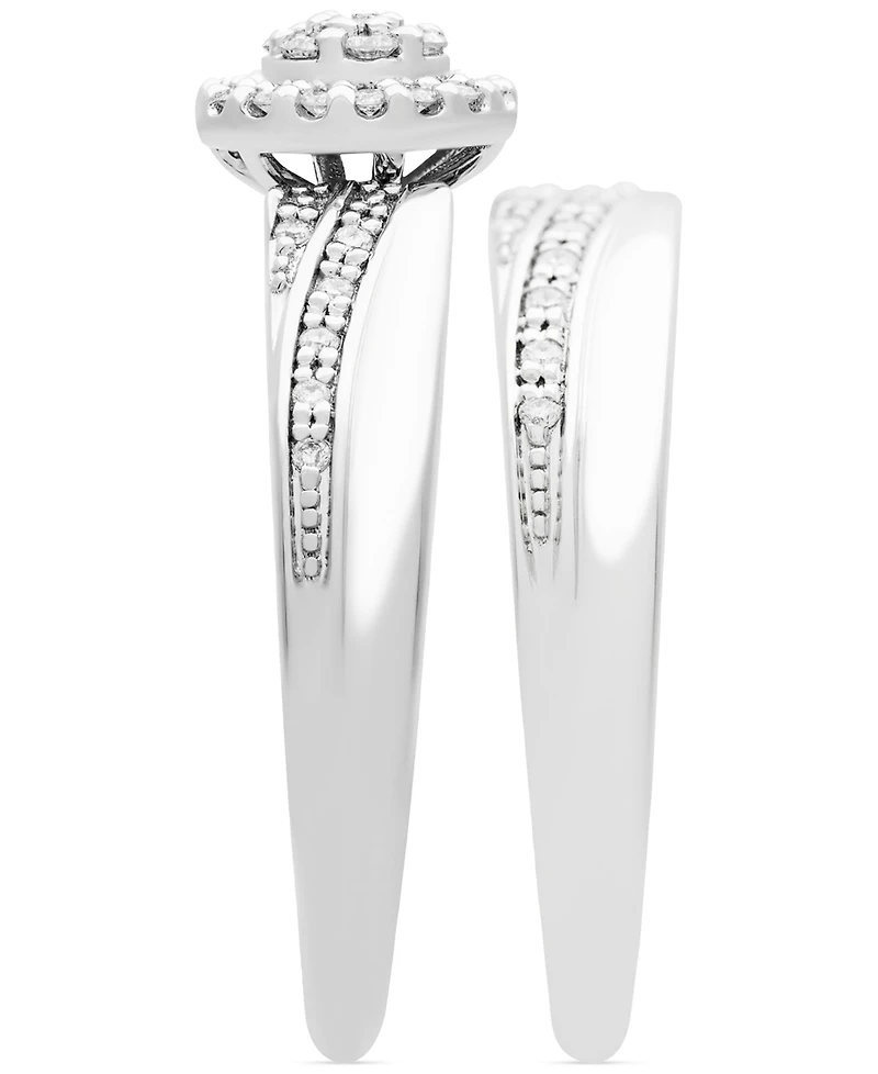 Diamond Halo Cluster Diagonal Two Row Bridal Set (1/4 ct. t.w.) 14k White Gold