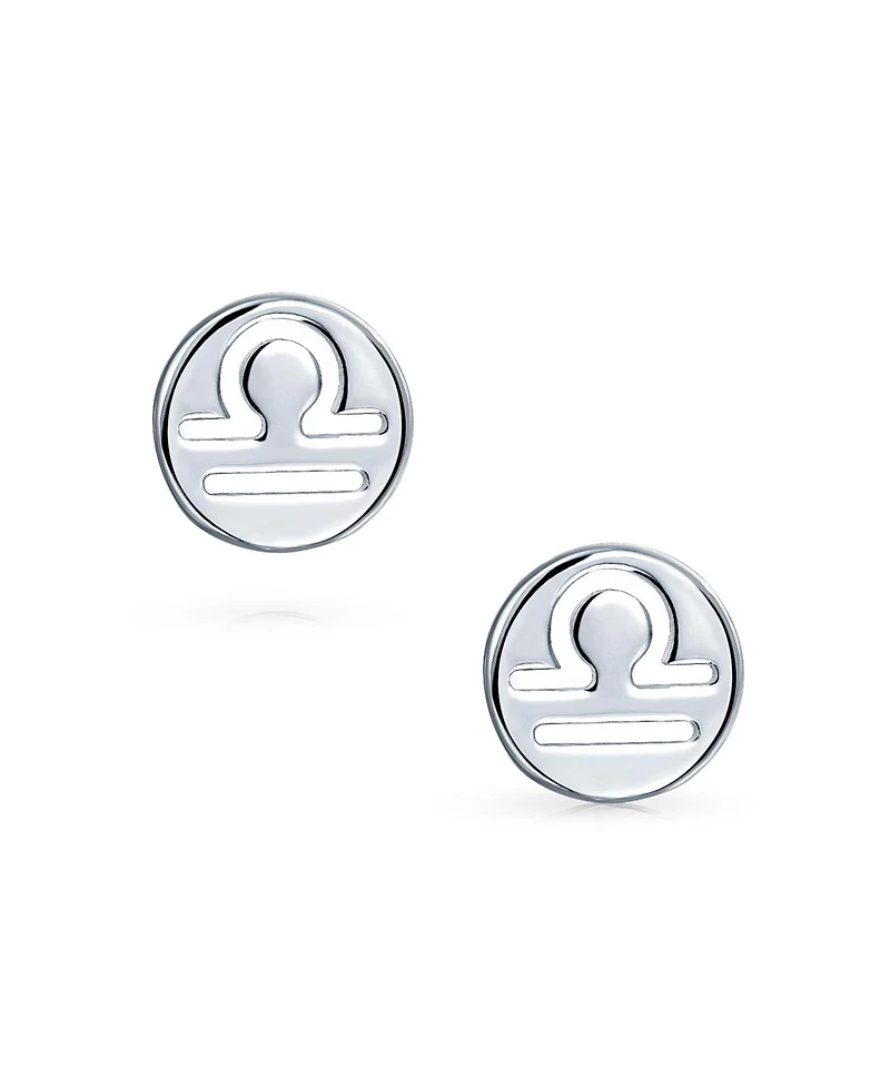 Bling Jewelry Tiny Simple Round Astrology Libra Horoscope Zodiac Stud Earrings Sterling Silver
