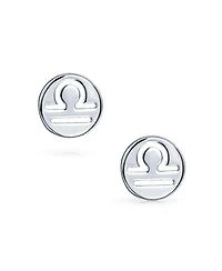 Bling Jewelry Tiny Simple Round Astrology Libra Horoscope Zodiac Stud Earrings Sterling Silver