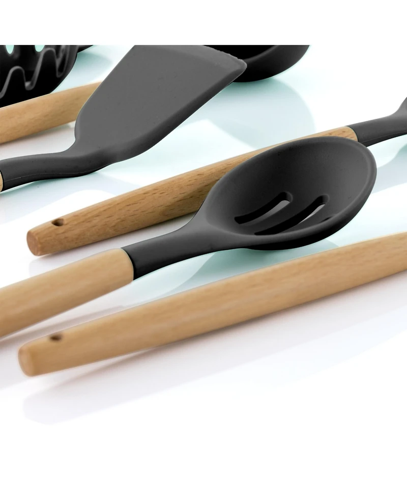 MegaChef Gray Silicone and Wood Cooking Utensils, Set of 9