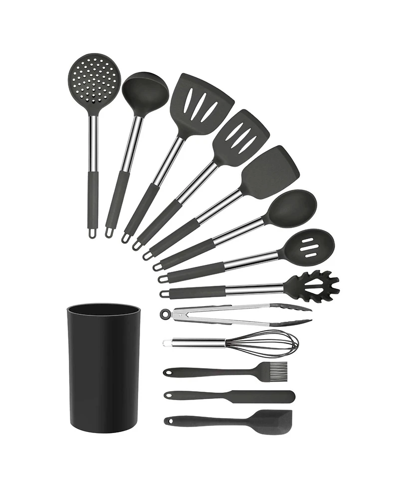 MegaChef Gray Silicone and Stainless Steel Cooking Utensils, Set of 14