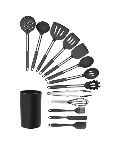 MegaChef Gray Silicone and Stainless Steel Cooking Utensils, Set of 14