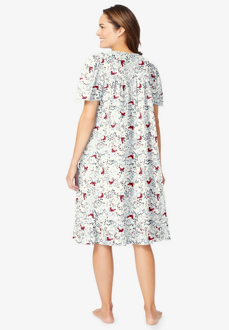 Dreams & Co. Women's Short Floral Print Cotton Gown