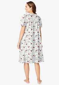 Dreams & Co. Women's Short Floral Print Cotton Gown