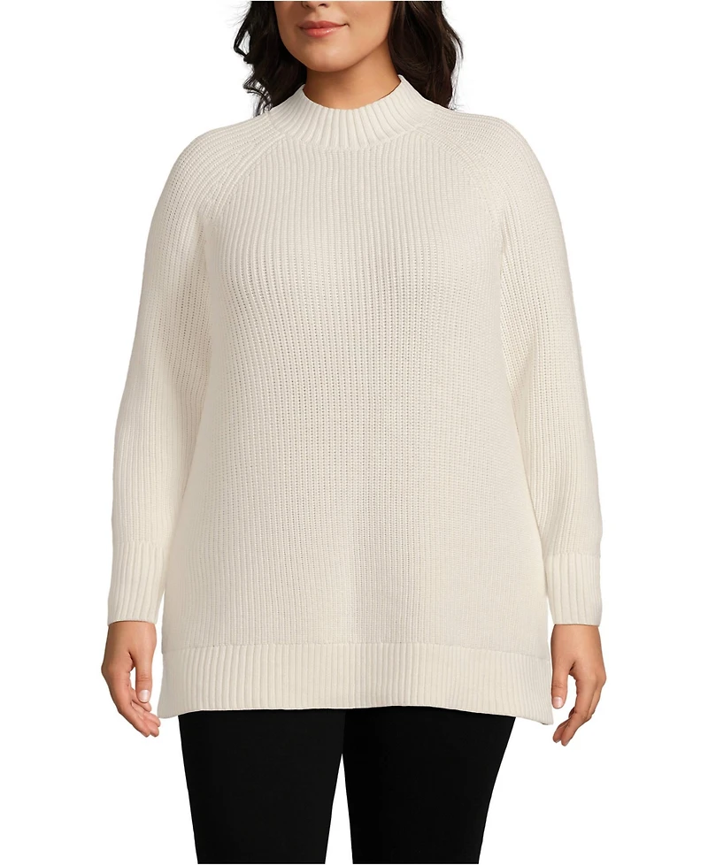 Lands' End Plus Drifter Shaker Easy Fit Mock Neck Tunic Sweater