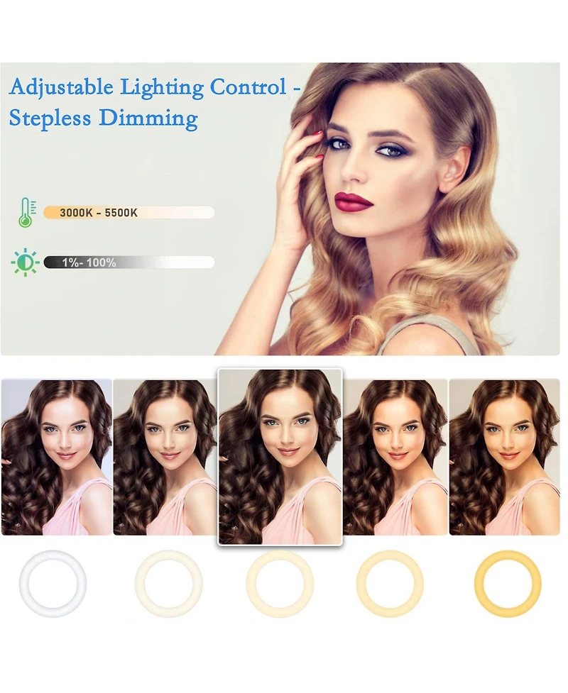8" Dimmable Led Ring Light Floor Table Stand Usb with Phone Holder for Makeup Live Stream