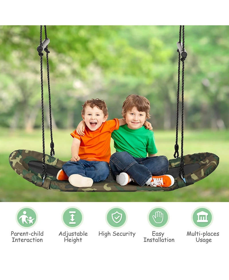 Saucer Tree Swing Surf Kids Outdoor Adjustable Oval Platform Set w/ Handle Green