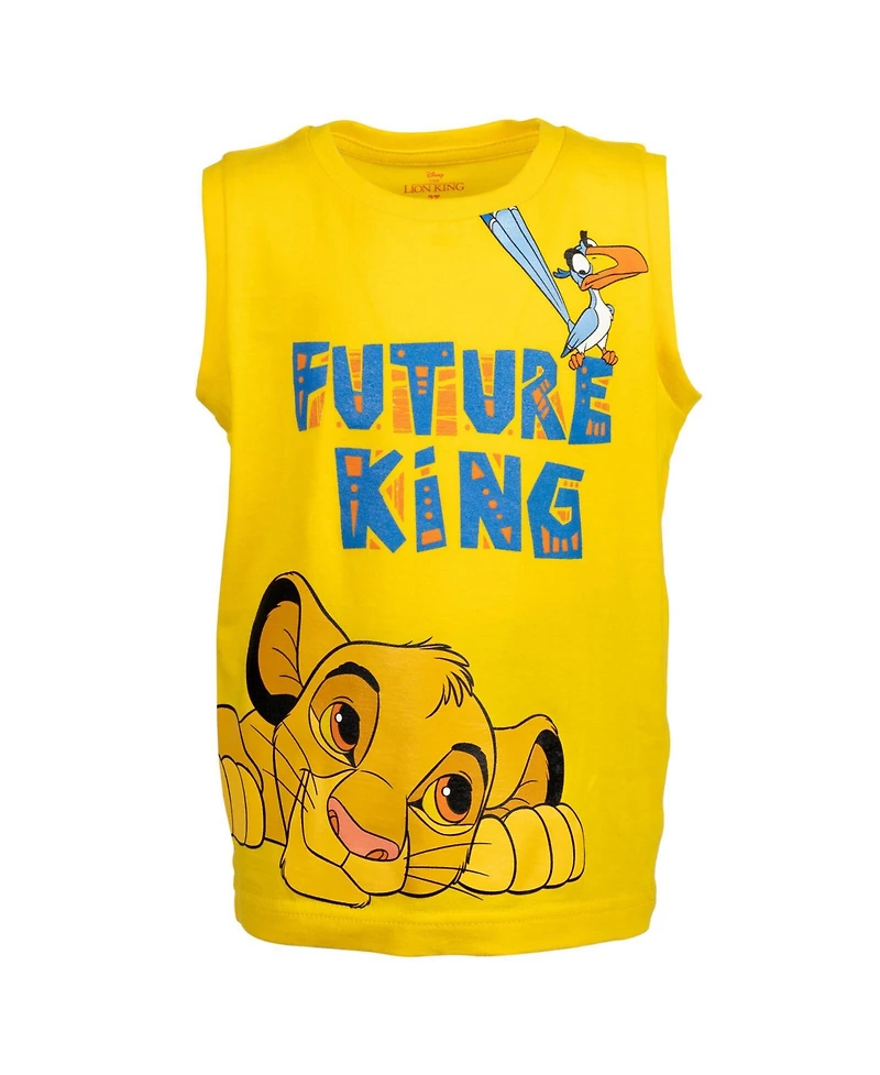 Disney Toddler Boys Lion King Toy Story Mickey Mouse Cars T-Shirt Tank Top and French Terry Shorts 3 Piece Outfit Set to
