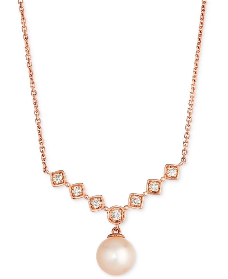 Le Vian Pink Freshwater Pearl (8mm) & Nude Diamond (1/5 ct. t.w.) Adjustable 19" Statement Necklace in 14k Rose Gold