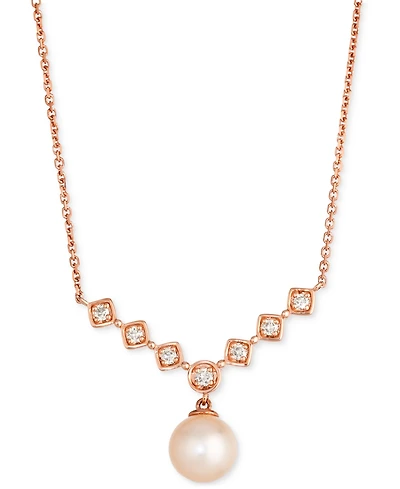 Le Vian Pink Freshwater Pearl (8mm) & Nude Diamond (1/5 ct. t.w.) Adjustable 19" Statement Necklace in 14k Rose Gold