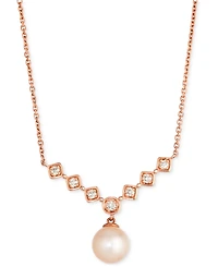 Le Vian Pink Freshwater Pearl (8mm) & Nude Diamond (1/5 ct. t.w.) Adjustable 19" Statement Necklace in 14k Rose Gold