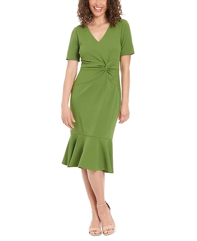 London Times Women's Twisted Flounce-Hem Midi Dress