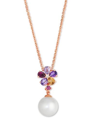 Le Vian Vanilla Pearl (10mm), Multi-Gemstone (3/4 ct. t.w.), & Nude Diamond Accent Flower Adjustable 19" Pendant Necklace in 14k Rose Gold