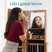 Best Choice Products 360 Swivel Standing Mirrored Jewelry Cabinet, Led-Lit Makeup Organizer w/ Mirror