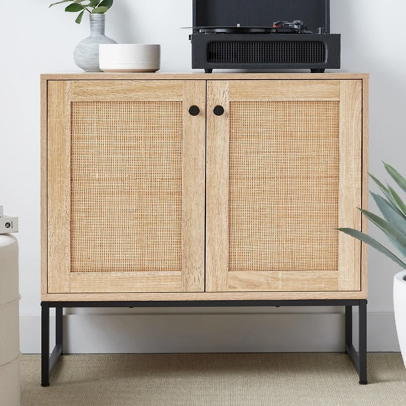 Best Choice Products 2-Door Rattan Storage Cabinet, Accent Furniture, Cupboard w/ Non-Scratch Foot Pads