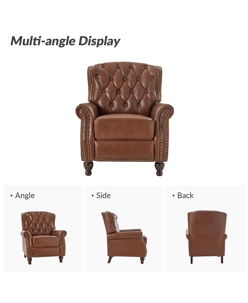Justine Wooden Upholstery Genuine Leather Recliner with Tufted Back