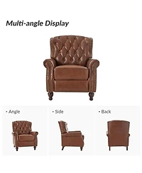 Justine Wooden Upholstery Genuine Leather Recliner with Tufted Back