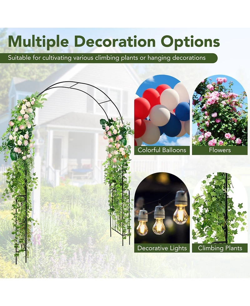 Skonyon 7.9 Feet Metal Garden Arch Backdrop Stand with Fence for Climbing Plants-Black
