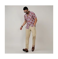 Men's Crimson Red & Ivory White Ethnic Shirt
