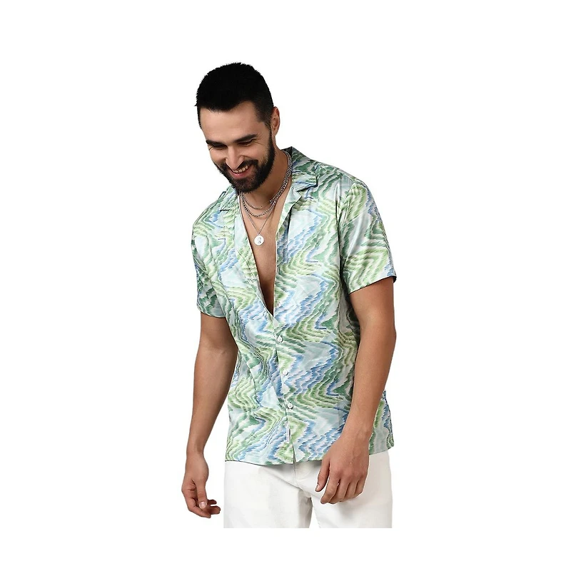 Men's Grass Green & Navy Blue Ripple Shirt