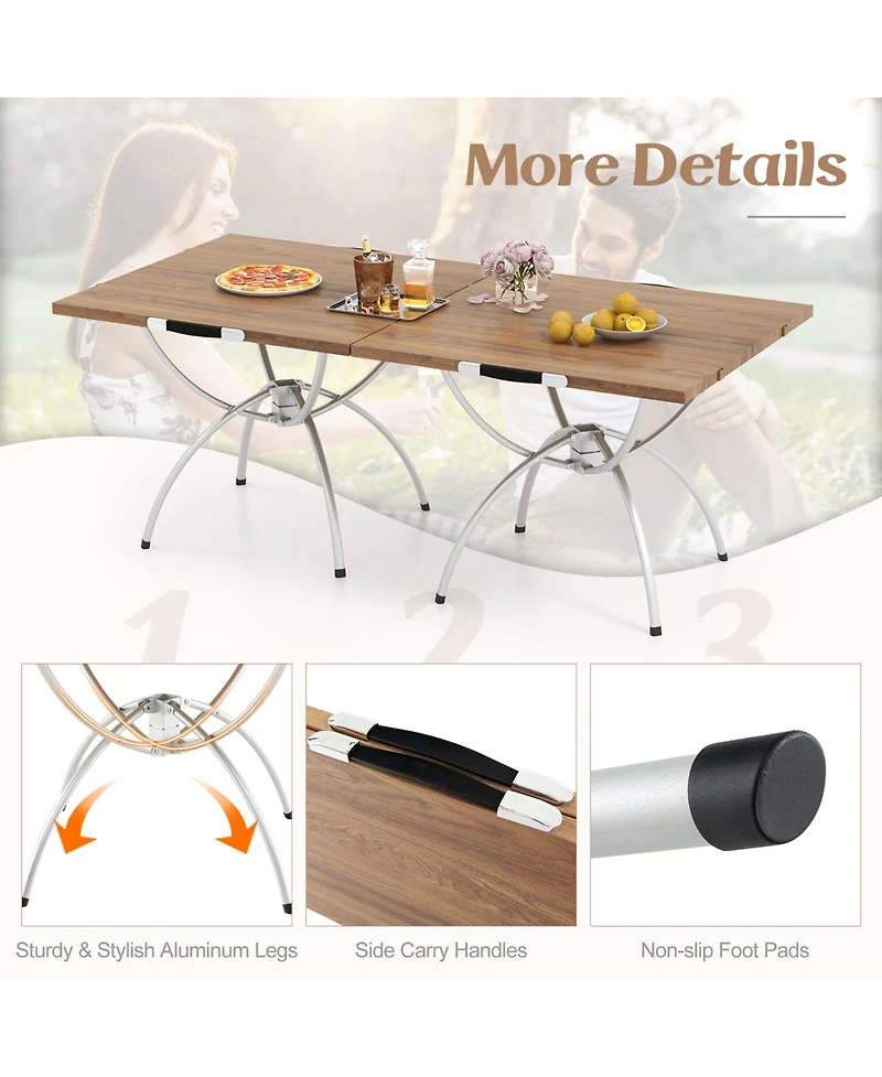 2 Pack Folding Camping Table with Wood-grain Tabletop for Hiking Party-Natural