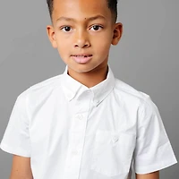 Hope & Henry Boys Short Sleeve Stretch Poplin Button Down Shirt
