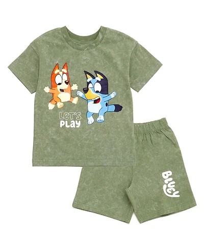 Bluey Toddler Boys Bingo Vintage Drop Shoulder T-Shirt and Shorts Outfit Set to