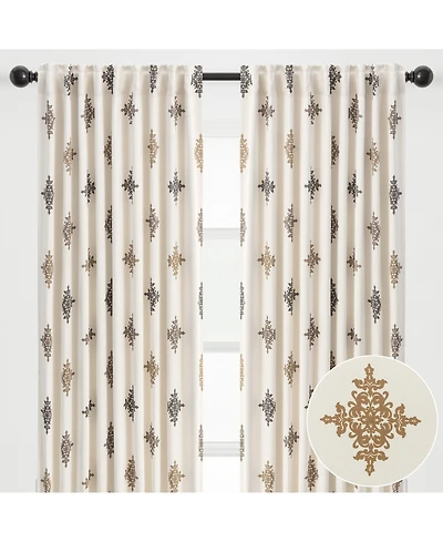 Chanasya Premium 2-Panel Ornamental Damask Room Darkening Curtains - 3-in-1 Back Tab, Rod Pocket, Ring Tab - for Windows Living Room Bedroom