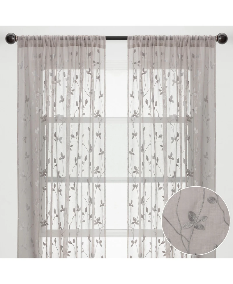 Chanasya Premium Embroidered Vine Curtains - Sheer for Living Room, Bedroom, Kitchen 52" x 96" White, 2 Panels