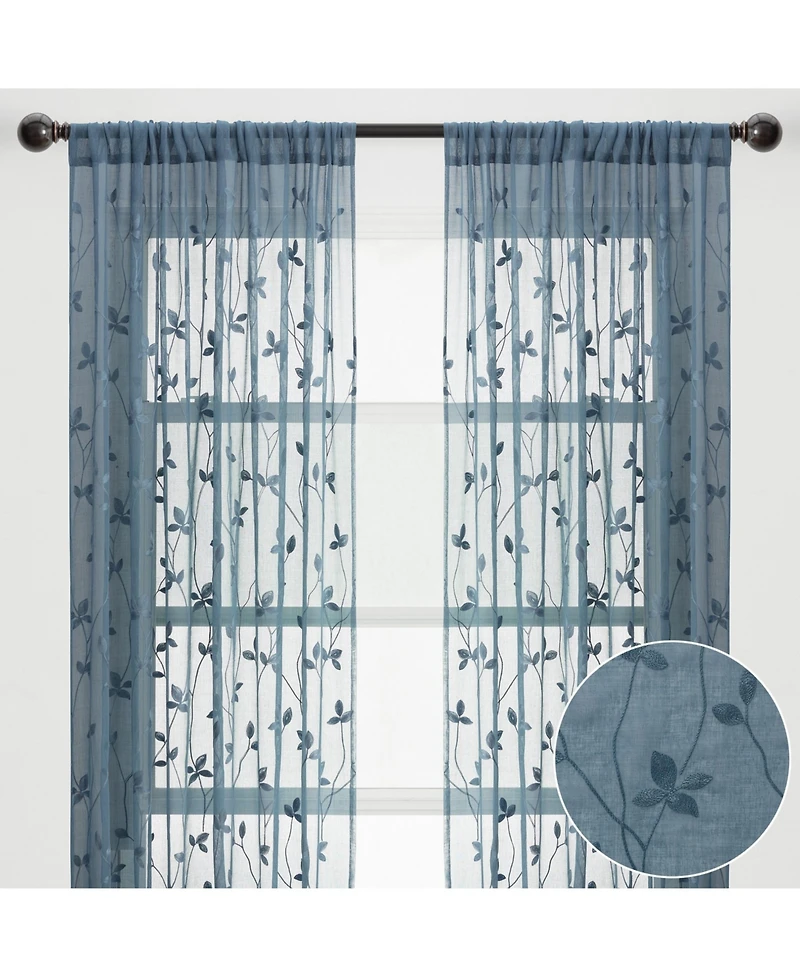 Chanasya Premium Embroidered Vine Curtains - Sheer for Living Room, Bedroom, Kitchen 52" x 96" White, 2 Panels