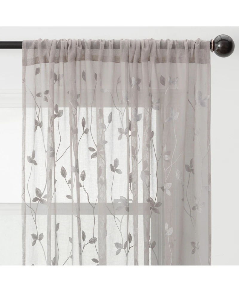 Chanasya Premium Embroidered Vine Curtains - Sheer for Living Room, Bedroom, Kitchen 52" x 96" White, 2 Panels