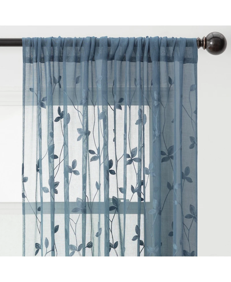 Chanasya Premium Embroidered Vine Curtains - Sheer for Living Room, Bedroom, Kitchen 52" x 108" White, 2 Panels