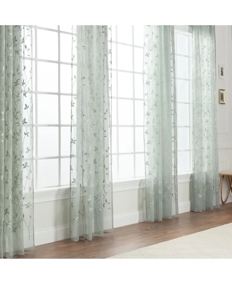 Chanasya Premium Embroidered Vine Curtains - Sheer for Living Room, Bedroom, Kitchen 52" x 108" White, 2 Panels