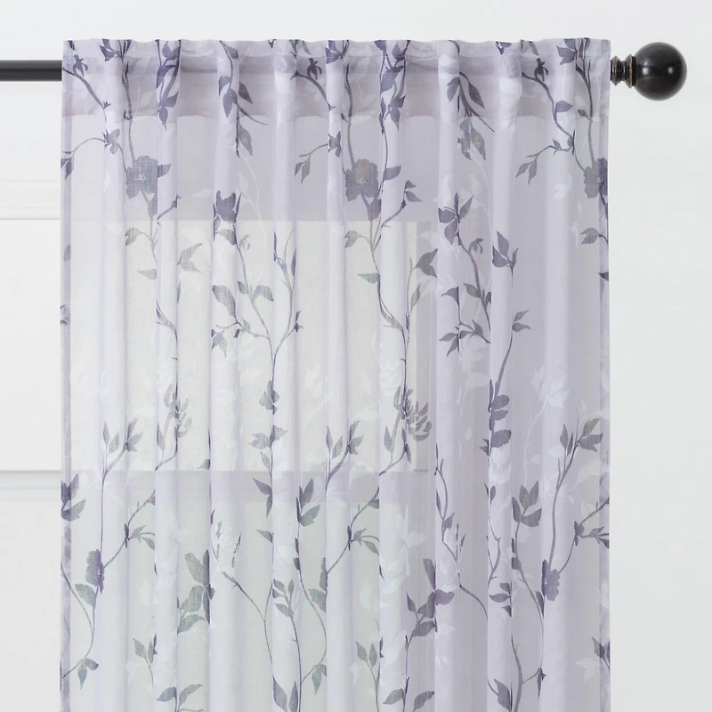 Chanasya Premium 2-Panel Floral Textured Sheer Curtain Panels - 3-in-1 Back Tab, Rod Pocket