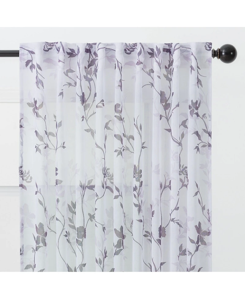 Chanasya Premium 2-Panel Floral Textured Sheer Curtain Panels - 3-in-1 Back Tab, Rod Pocket