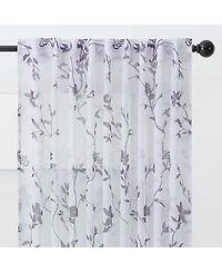 Chanasya Premium 2-Panel Floral Textured Sheer Curtain Panels - 3-in-1 Back Tab, Rod Pocket