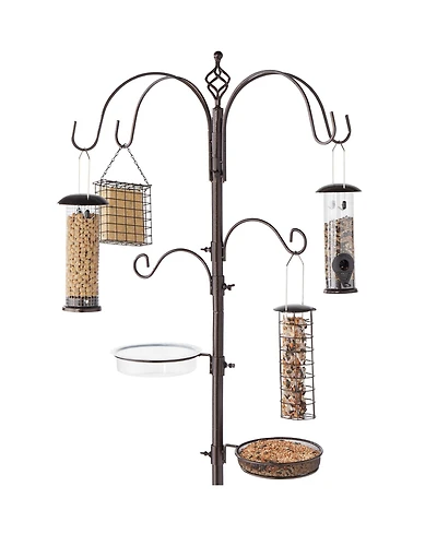 Best Choice Products 89in 6-Hook Bird Feeding Station, Steel Multi-Feeder Stand w/ 4 Feeders, Tray, Bird Bath