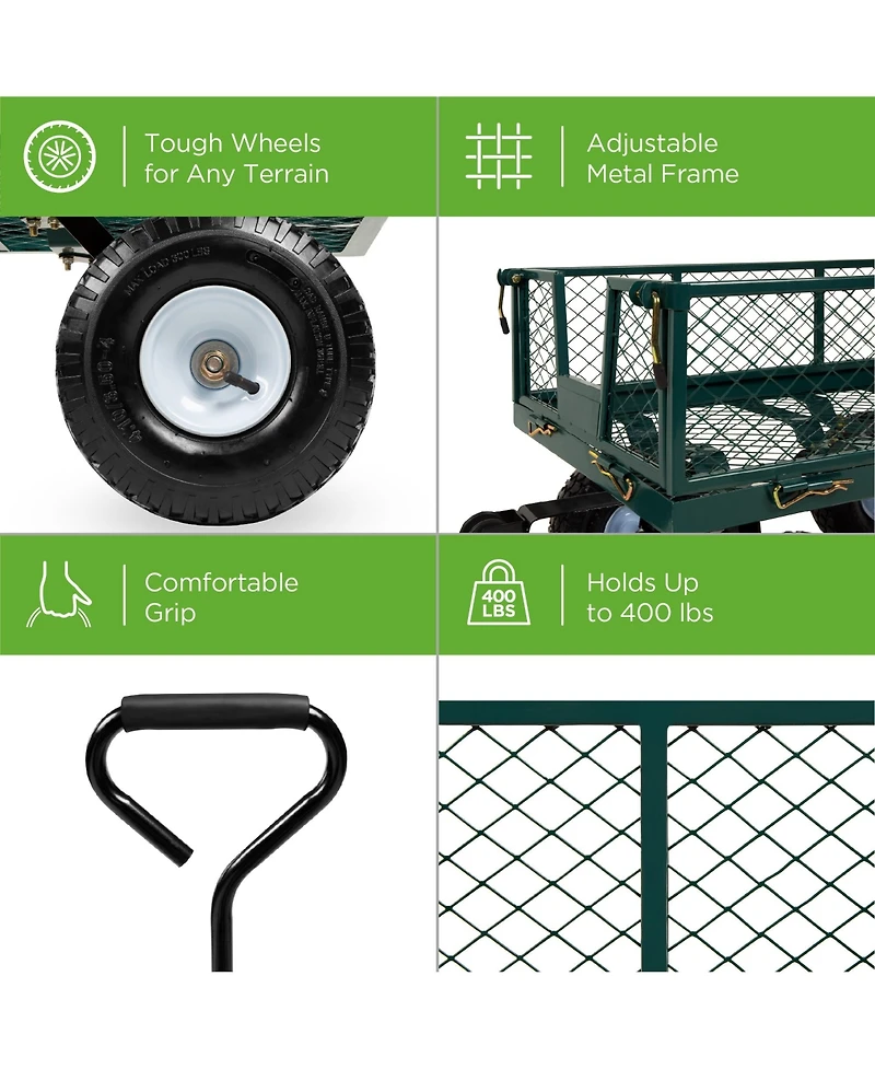 Best Choice Products Heavy-Duty Steel Garden Wagon Lawn Utility Cart w/ 400lb Capacity, Removable Sides, Handle - Gray