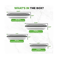 NutriChef 4 Sets of High Borosilicate Rectangular Glass Bakeware Set with Pe Lid (Red)