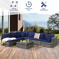 7PCS Patio Rattan Furniture Set Sectional Sofa Garden