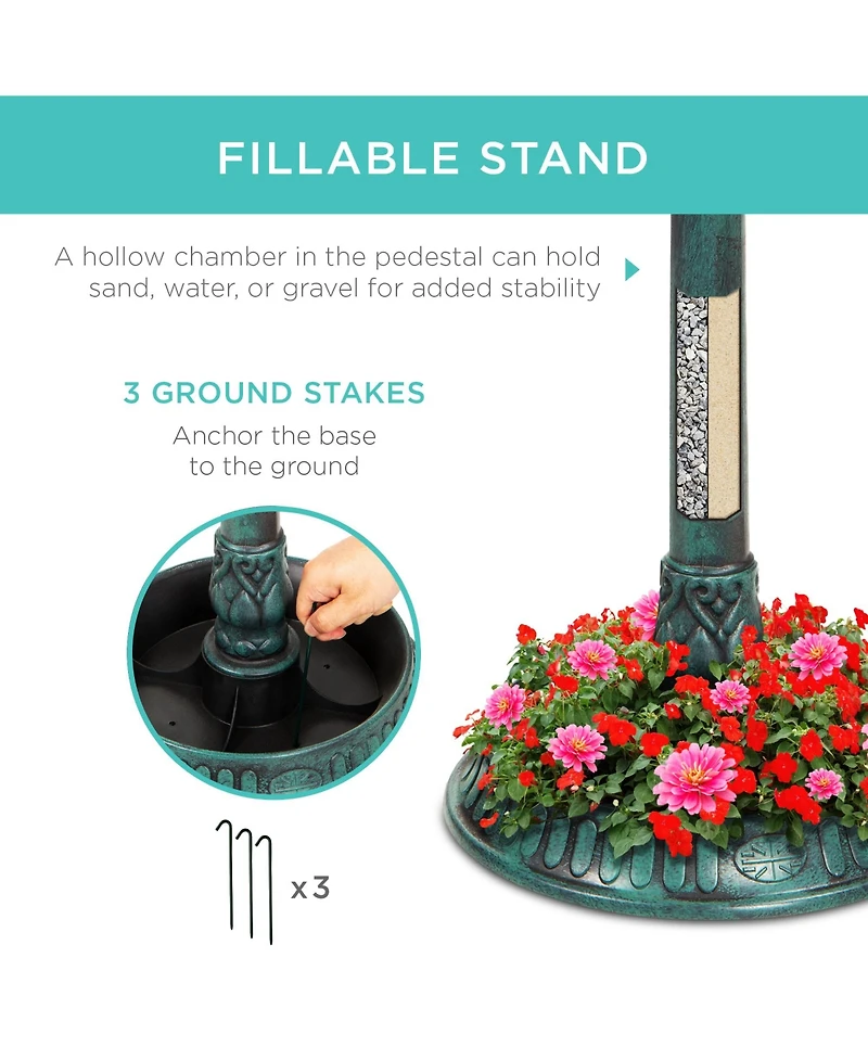 Best Choice Products Solar Outdoor Bird Bath Pedestal Fountain Garden Decoration w/ Fillable Planter Base