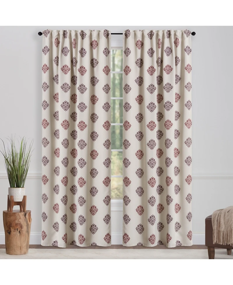 Chanasya Premium 2-Panel Ornamental Damask Room Darkening Curtains - 3-in-1 Back Tab, Rod Pocket, Ring Tab for Windows Living Bedroom