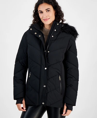 Michael Michael Kors Women's Faux-Fur-Trim Hooded Puffer Coat, Created for Macy's
