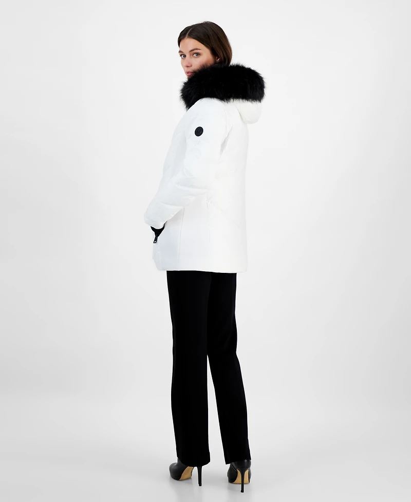 Michael Michael Kors Women's Faux-Fur-Trim Hooded Puffer Coat, Created for Macy's