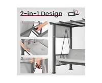 Pamapic 3-Person Gray Metal Patio Swing with Cushion