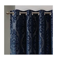 Mirage Knitted Jacquard Damask Total blackout curtains for bedroom, Silver grommet top fit up to 1.25 inches rod Single Curtain Panel for Living Room