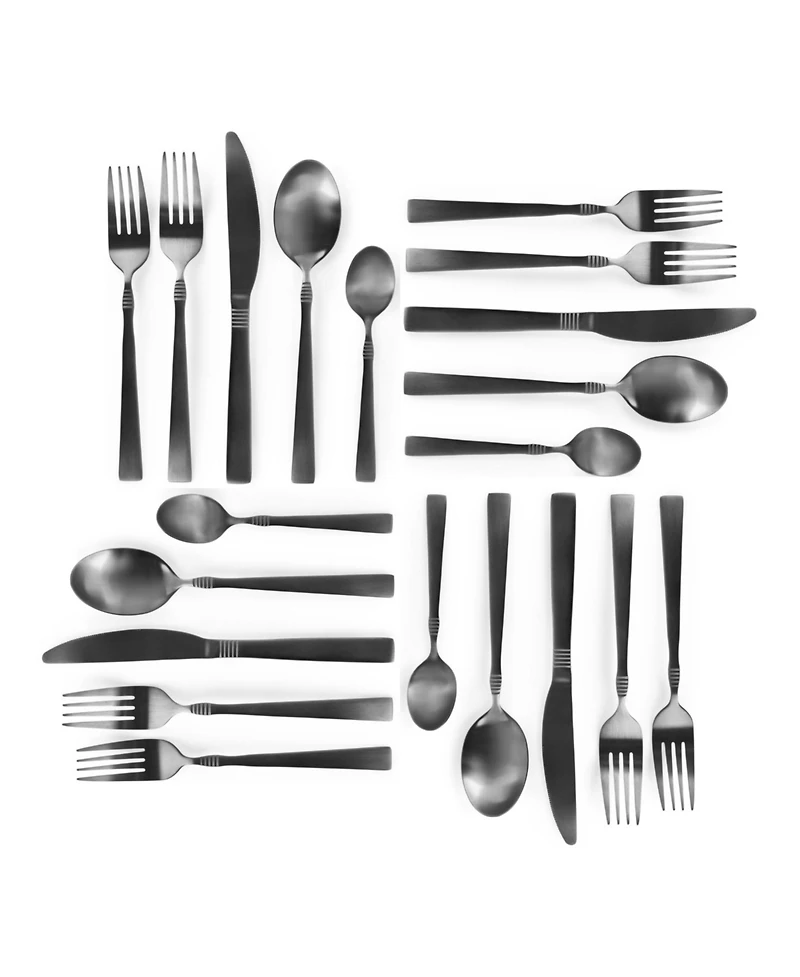 MegaChef Cravat 20 Piece Flatware Utensil Set, Stainless Steel Silverware Metal Service for 4 Matte Black