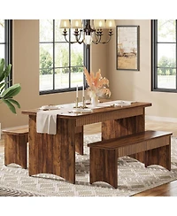 Tribesigns 3-Piece Dining Table Set, 55" Dining Room Table with 2 Benches for 4-6 People, Farmhouse Rectangular Dining Room Table Set