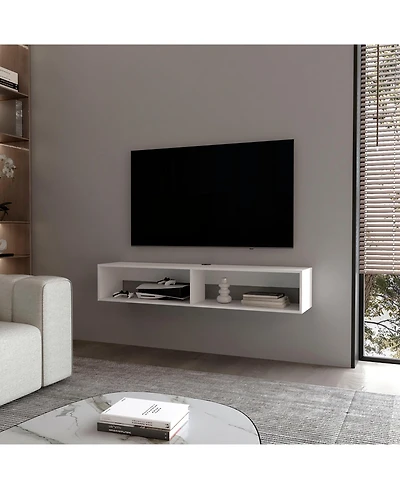 Fm Furniture Central Floating media rack in melamine with two shelves,white