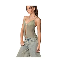 Edikted Womens Pleated Lacey Split Front Tank Top